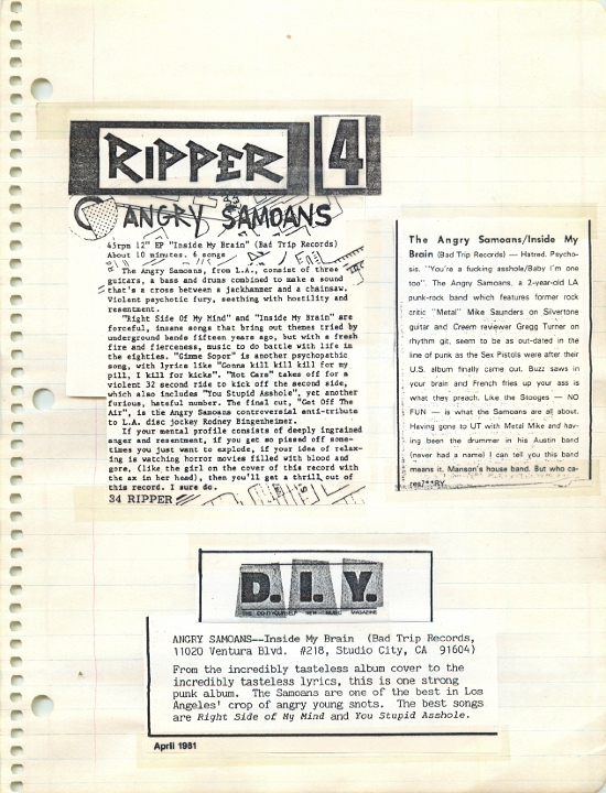 ANGRY SAMOANS Metal Mike Scrapbook 1980 – P.J. Galligan on Lead Guitar Page 22